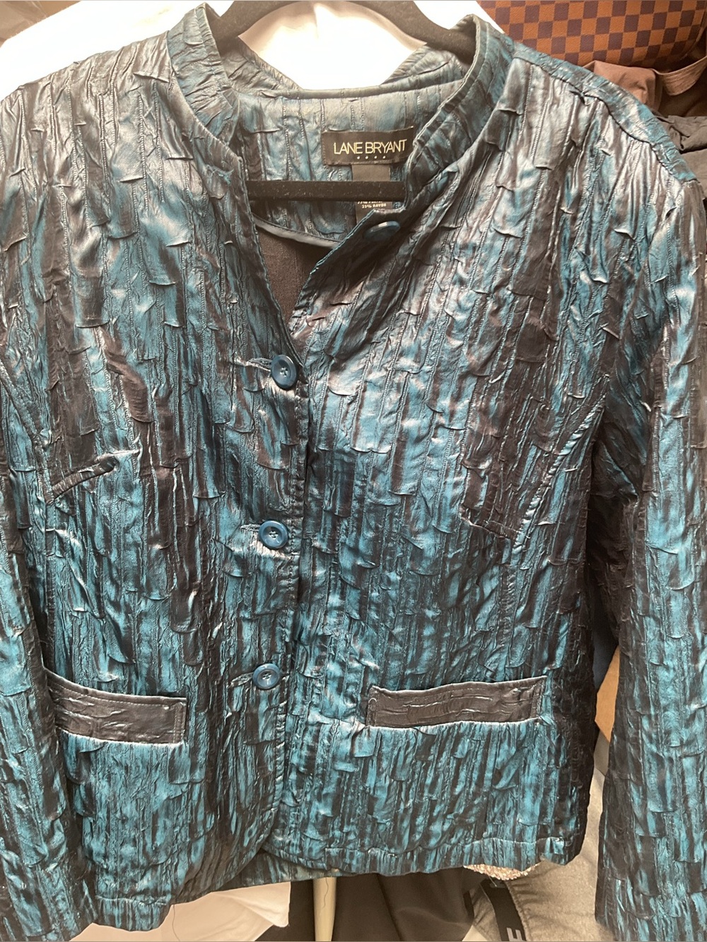 Lane Bryant Teal Crinkle-Texture Button Jacket